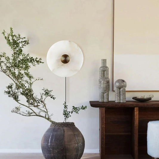 Round Alabaster Plug In Wall Lamp