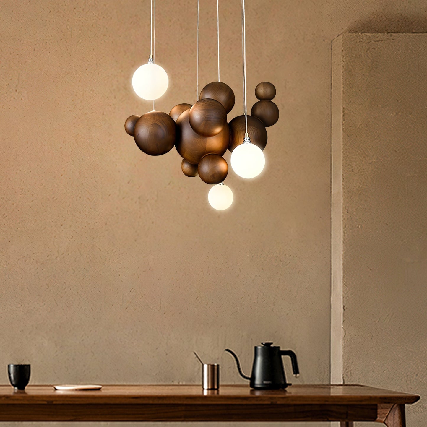 Bubble Wood Balls Chandelier