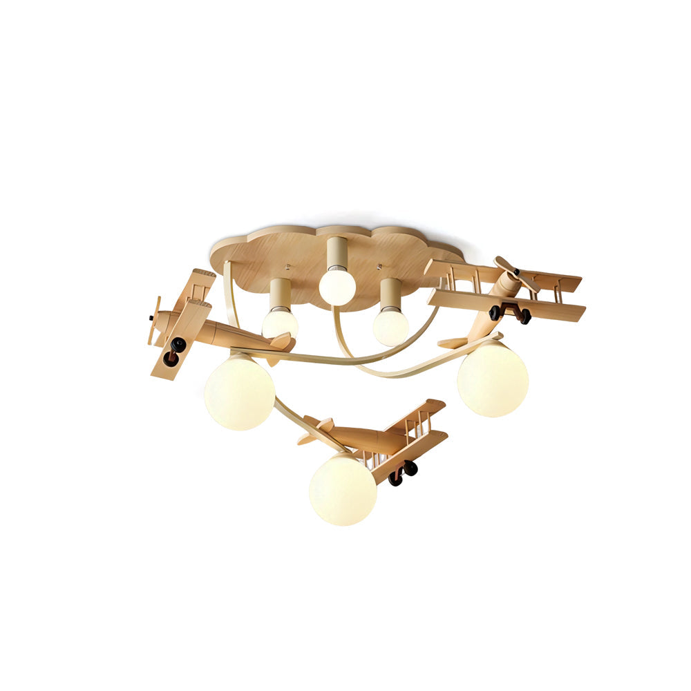 Cartoon Aircraft Wooden Ceiling Lamp