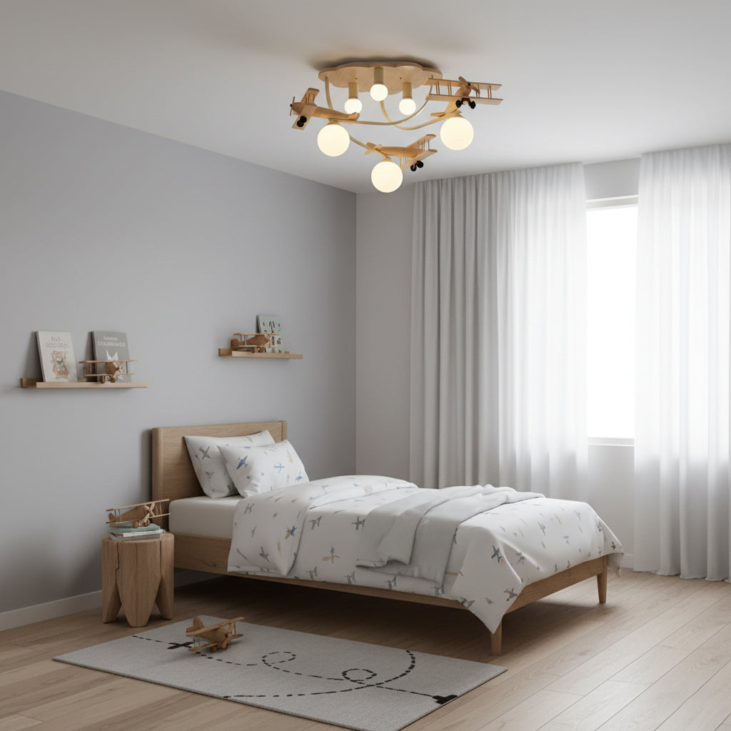Cartoon Aircraft Wooden Ceiling Lamp