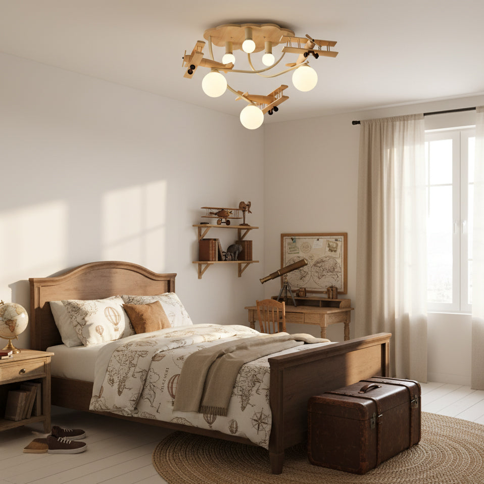 Cartoon Aircraft Wooden Ceiling Lamp