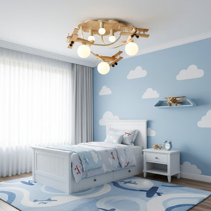 Cartoon Aircraft Wooden Ceiling Lamp