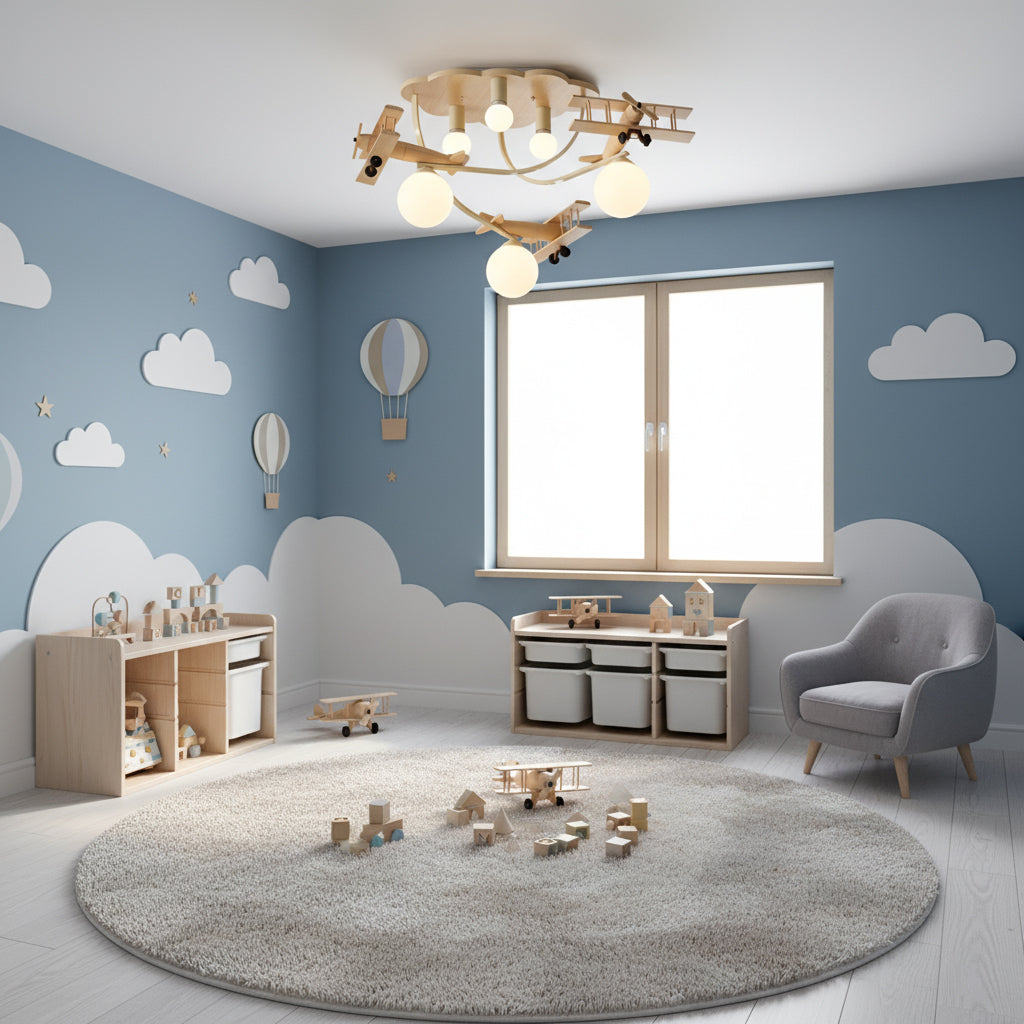 Cartoon Aircraft Wooden Ceiling Lamp