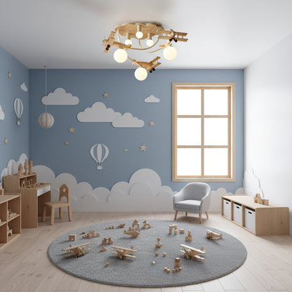 Cartoon Aircraft Wooden Ceiling Lamp