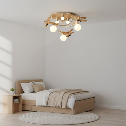 Cartoon Aircraft Wooden Ceiling Lamp