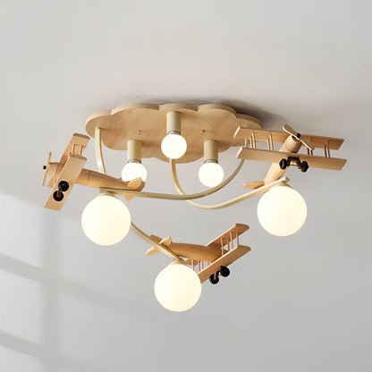 Cartoon Aircraft Wooden Ceiling Lamp