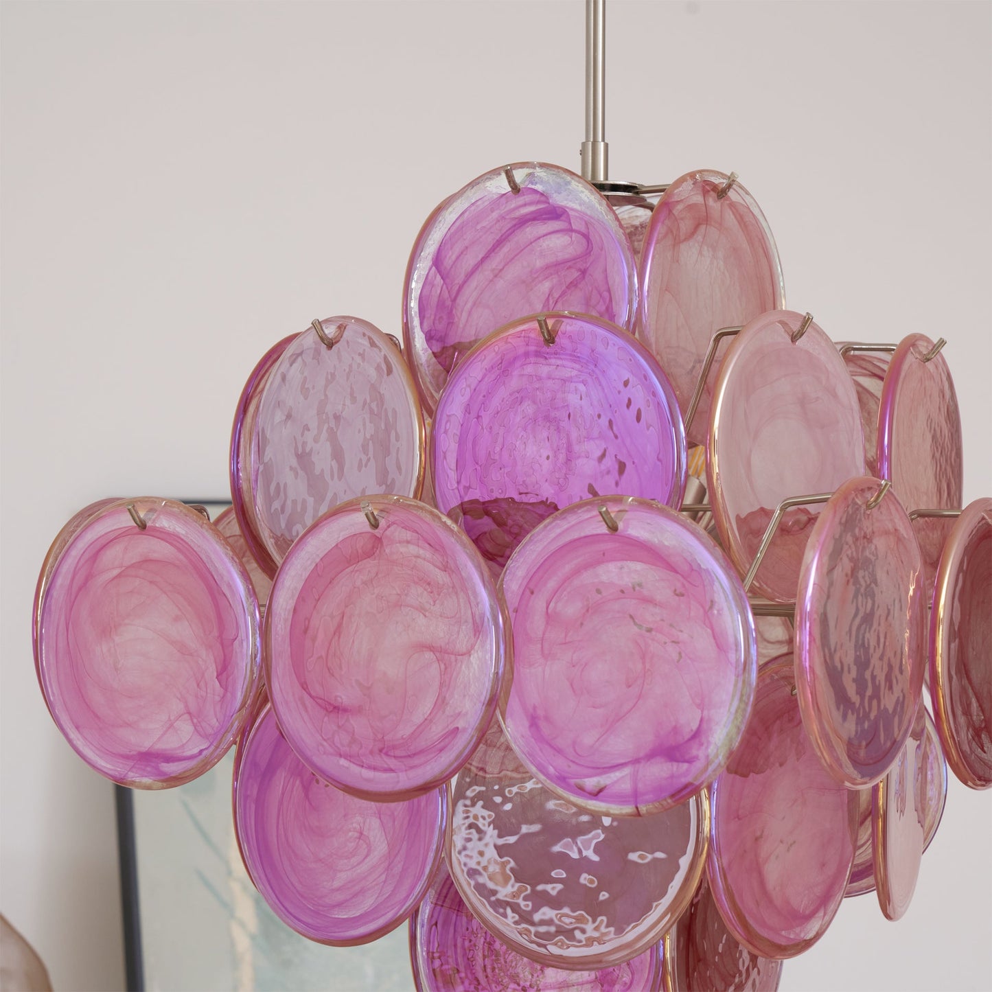 Ellie Pink Disc Murano Chandelier