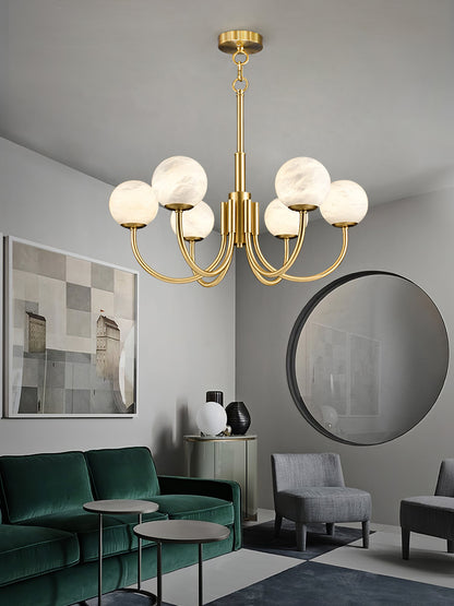 Brass Alabaster Round Chandelier