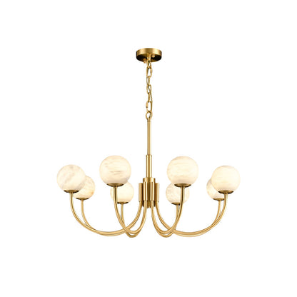 Brass Alabaster Round Chandelier