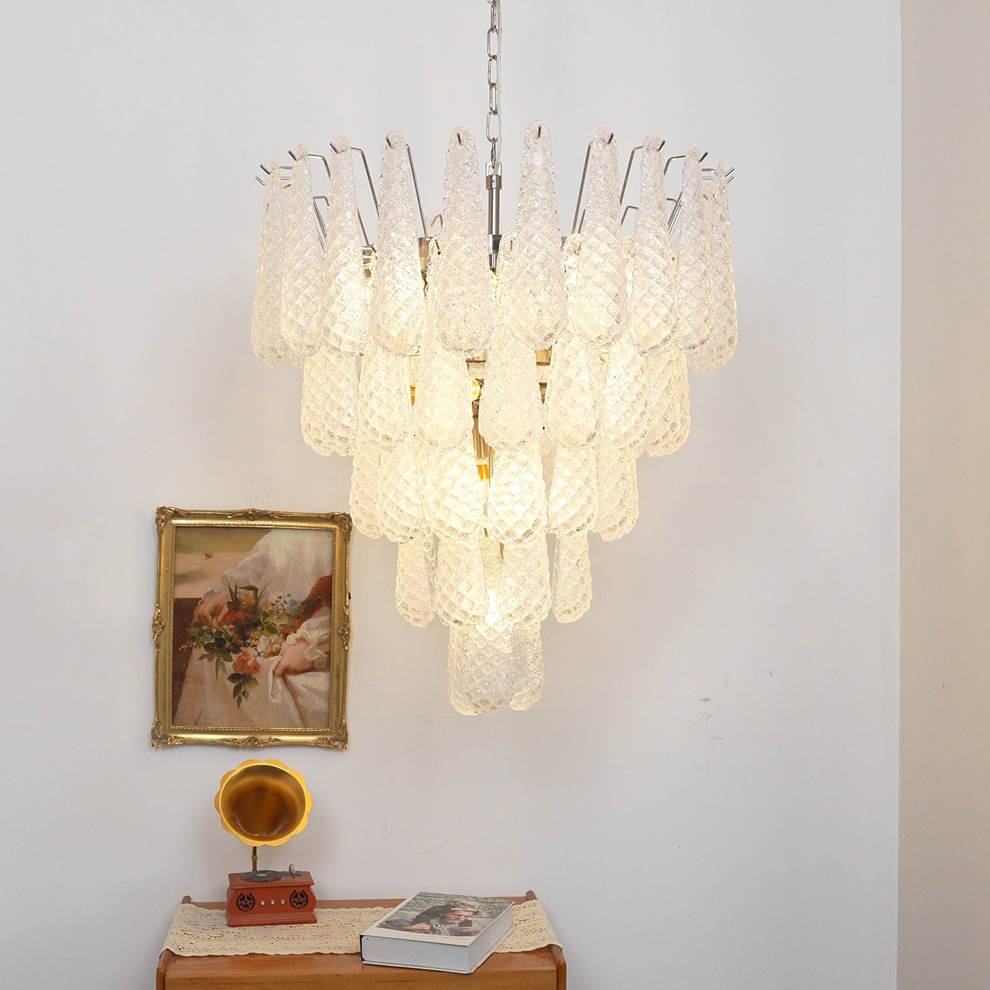 Murano White Glass Dewdrop Chandelier