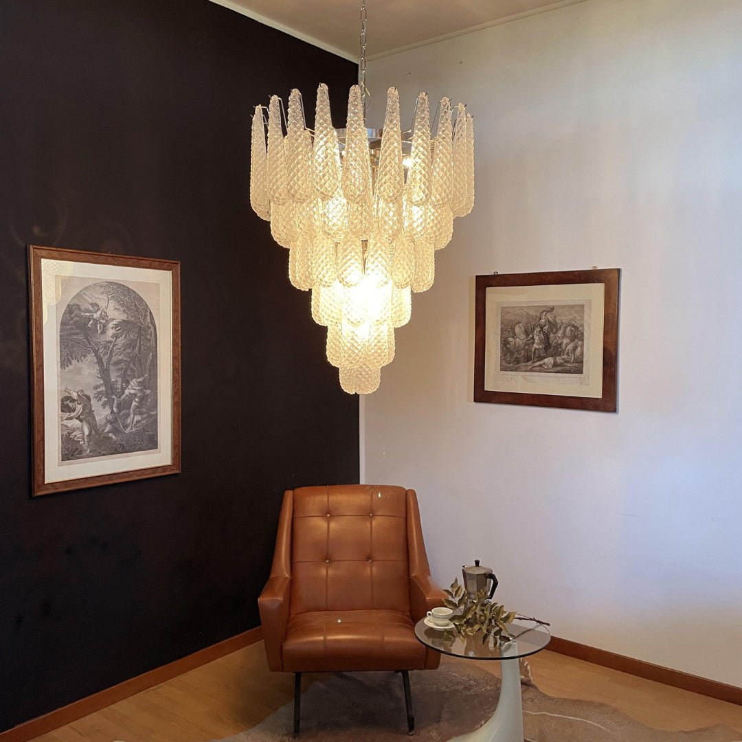 Murano White Glass Dewdrop Chandelier