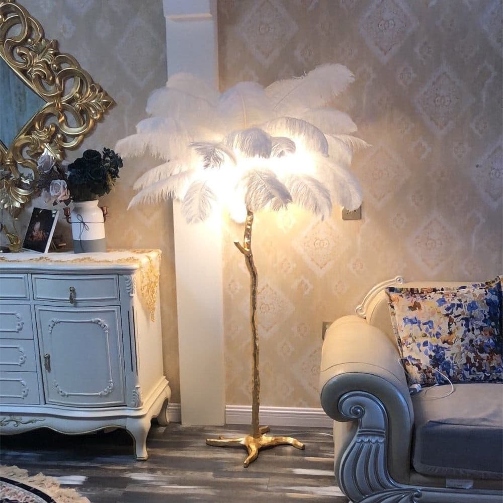 Ostrich Feather Brass Floor Lamp