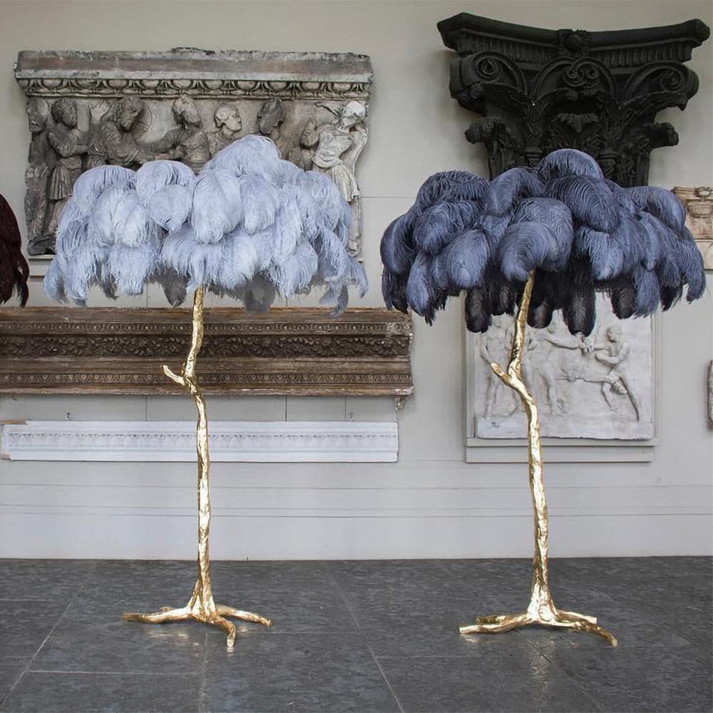 Ostrich Feather Brass Floor Lamp