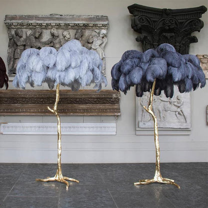 Ostrich Feather Brass Floor Lamp