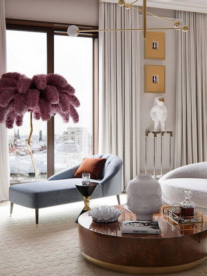 Ostrich Feather Brass Floor Lamp