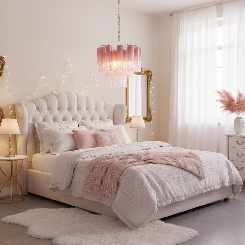 Pink Murano Tube Chandelier