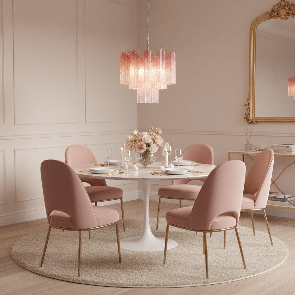 Pink Murano Tube Chandelier