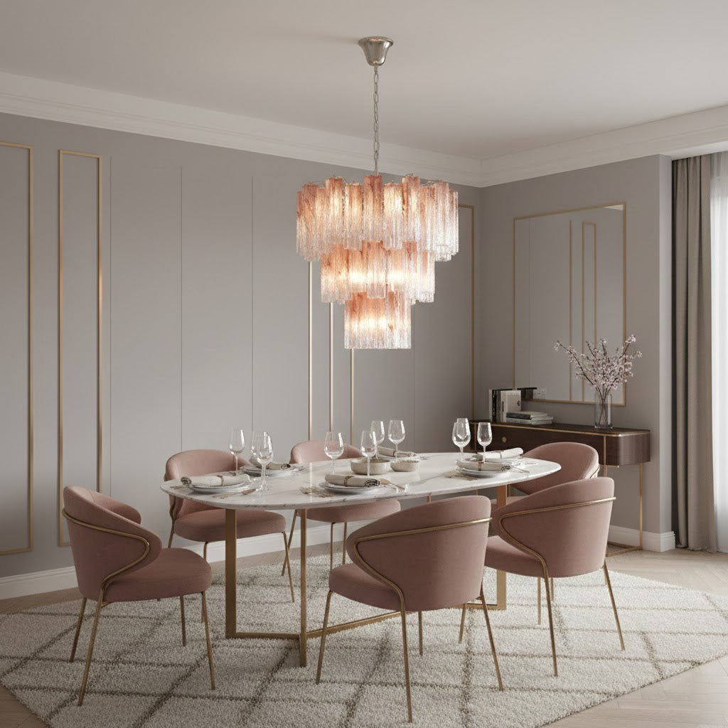 Pink Murano Tube Chandelier