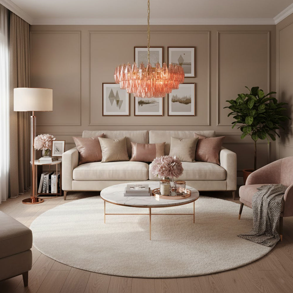 Pink Polygon Drop Chandelier