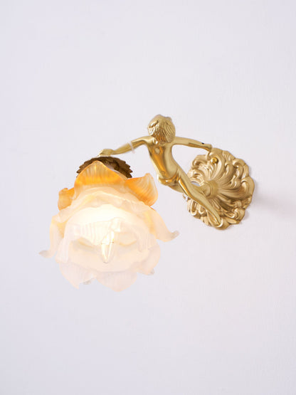 Putti Statuettes Brass Wall Lamp