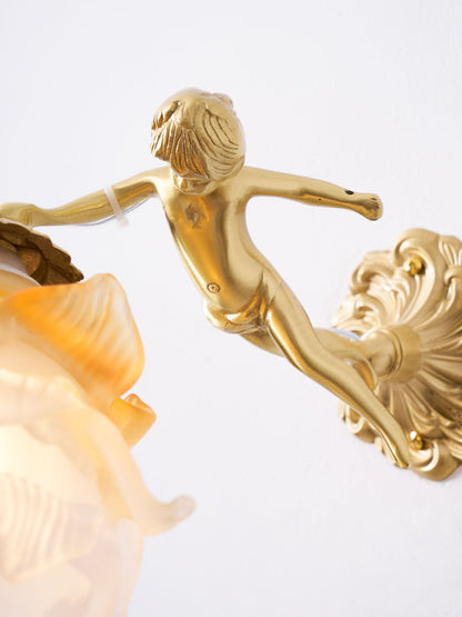 Putti Statuettes Brass Wall Lamp