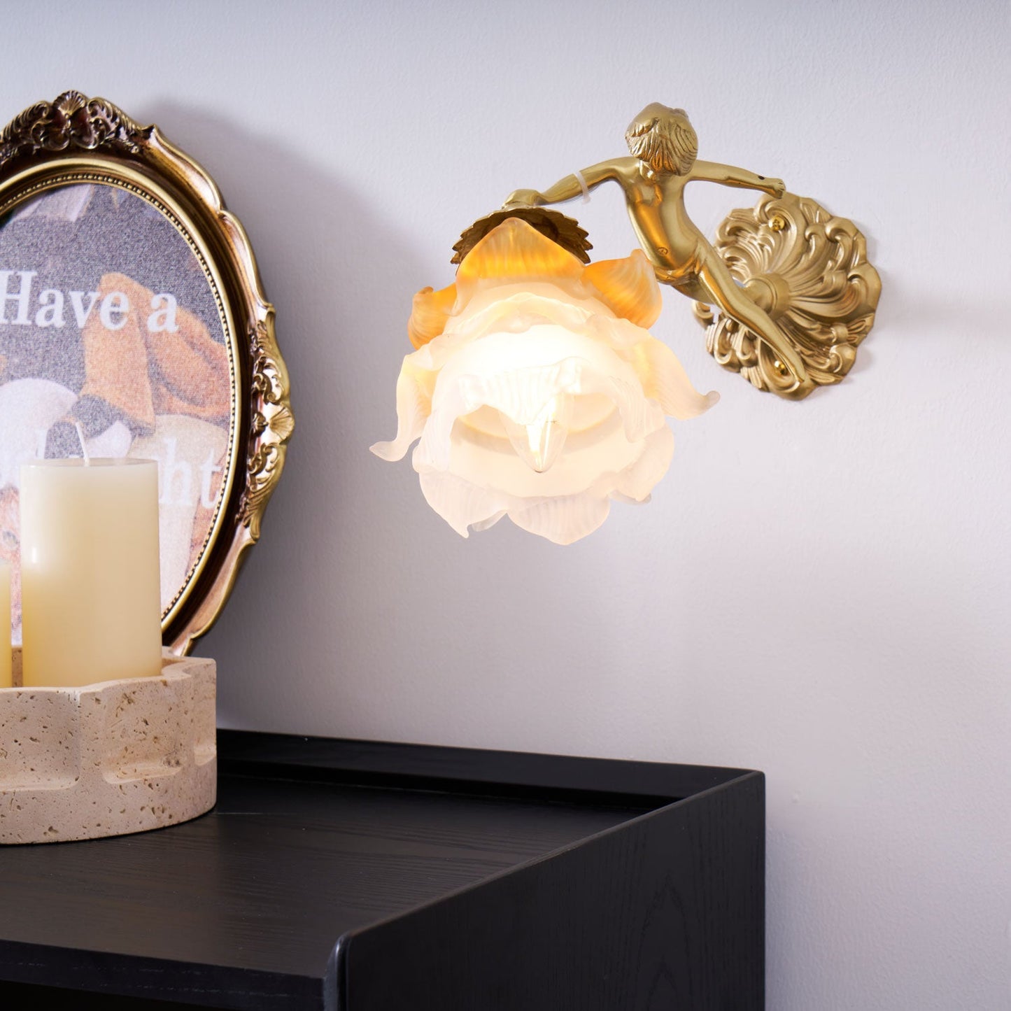 Putti Statuettes Brass Wall Lamp