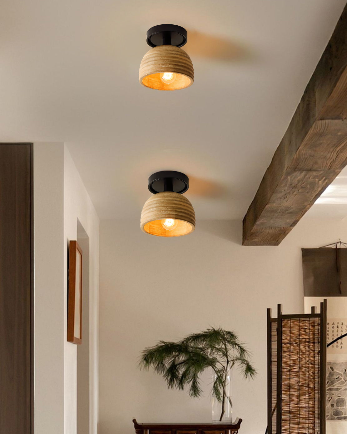 Sculptural Wood Ceiling Lamp