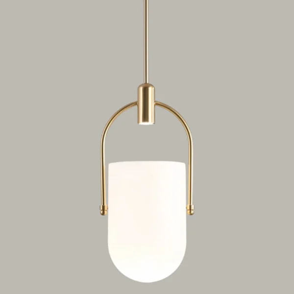 Well Arc Glass Pendant is featuring an architectural design. This modern pendant light arches down, elegantly balancing a frosted glass shade. The spot-led bulb freely rests on the arched arm and the led lighting shoots light into a sandblasted glass dome, the fixture creates a warm glow inside the glass.