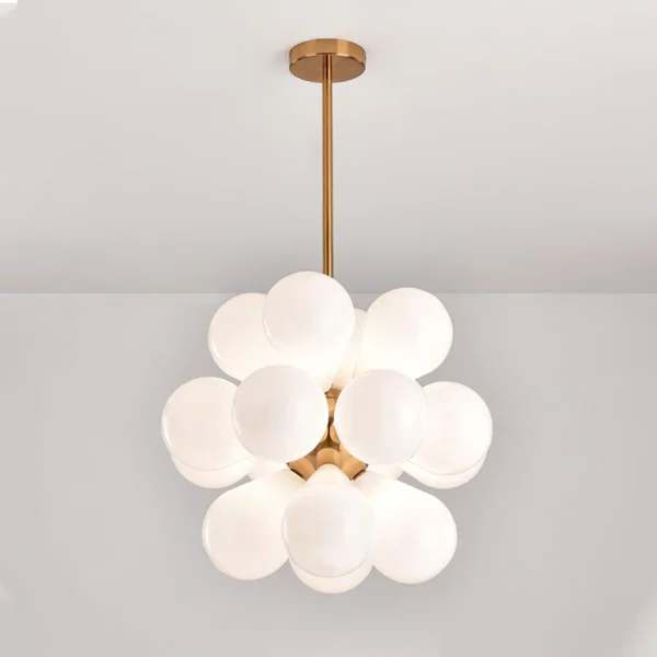 Inspired by the bubble, the milk white glass balls match together, which is like a bubble floating in the air, producing a sense of lightness, float around a center light globe, diffusing the light into a natural glows. Is the Perfect Balance Between Functionality and Elegance. ideal for daily indoor use.