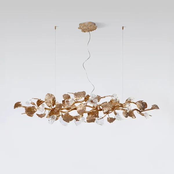 Born out of the dense and untamable tropical forests, the Gold Leaf Chandelier plant serves as the inspiration for new collection, to which it also lends its name, its elegance, and its graciousness. 