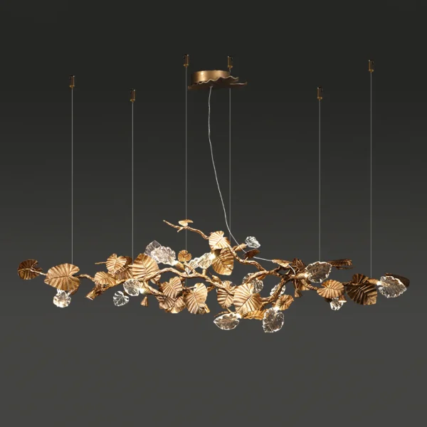 Born out of the dense and untamable tropical forests, the Gold Leaf Chandelier plant serves as the inspiration for new collection, to which it also lends its name, its elegance, and its graciousness. 