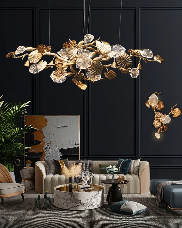 Born out of the dense and untamable tropical forests, the Gold Leaf Chandelier plant serves as the inspiration for new collection, to which it also lends its name, its elegance, and its graciousness. 