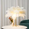 Feather your nest with the Ostrich Feather Table Lamp, romantic and feminine this sultry lamp will make a statement in your bedroom or living room. Its elegant gilded base supports real, Ostrich feathers. 