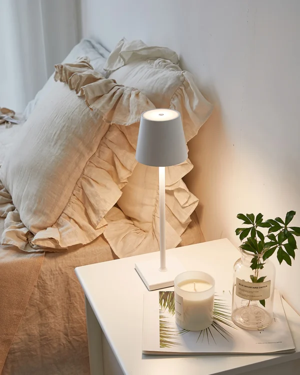 The fixture is made up of metal with LED light source, ensuring a clean display along with a tasteful layer of light. This piece lights the way wherever it is placed, providing a full and inviting glow. Its square base ensures a sturdy display. Purchase Notes: Only supports shipping to Japan, Australia, the EU, and the United States, other countries do not support shipping. If you have any questions about our products, please contact us and we will get back to you within 24 hours. Product Size Size: ∅ 4.3″ x H 15″ / Dia 11cm x H 38cm Details Material: Metal, Acrylic, Aluminum alloy Light source: Integrated LED Voltage: AC 110-240V Battery capacity (mAh): 2000 mAh Charging voltage: 5V---2A or 8V---2A Charging time: ~3 hours to fully charge Continuous discharge time: the maximum power can be used for about 3 hours, and the minimum power can be used continuously for about 10 hours. Color: White, Black, Gold, Pink, Silver Control method: Touch switch (Dimmable) We provide with USB charging cable. Approved: ETL, UL listed and CE, SAA certification.