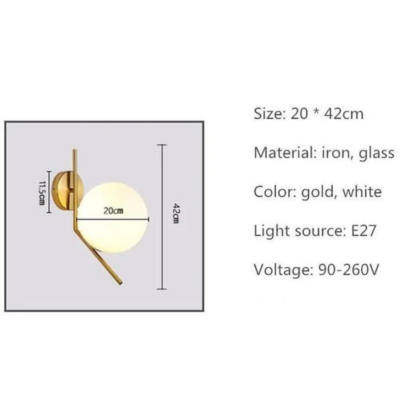 White Glass Ball Wall Light size