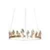 Our Anello Chandelier is shaped like a crown made of laurel leaves. The design is brilliant in a mix of contemporary gold leaf and painted gold finishes. Because the leaves are hand-applied, slight variations in shape may exist on this gold chandelier.