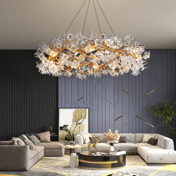 This Hibiscus flower light fixture with a truly distinctive Art Deco design, this Hibiscus flower Chandelier is a show stopper. Hang this luxury chandelier in any space in your home including bedrooms, living rooms, dining rooms, and more.