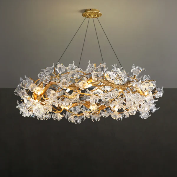 This Hibiscus flower light fixture with a truly distinctive Art Deco design, this Hibiscus flower Chandelier is a show stopper. Hang this luxury chandelier in any space in your home including bedrooms, living rooms, dining rooms, and more.