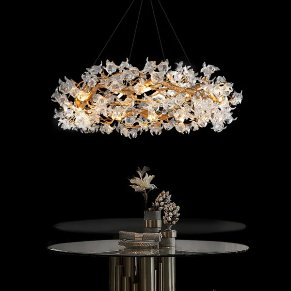 This Hibiscus flower light fixture with a truly distinctive Art Deco design, this Hibiscus flower Chandelier is a show stopper. Hang this luxury chandelier in any space in your home including bedrooms, living rooms, dining rooms, and more.