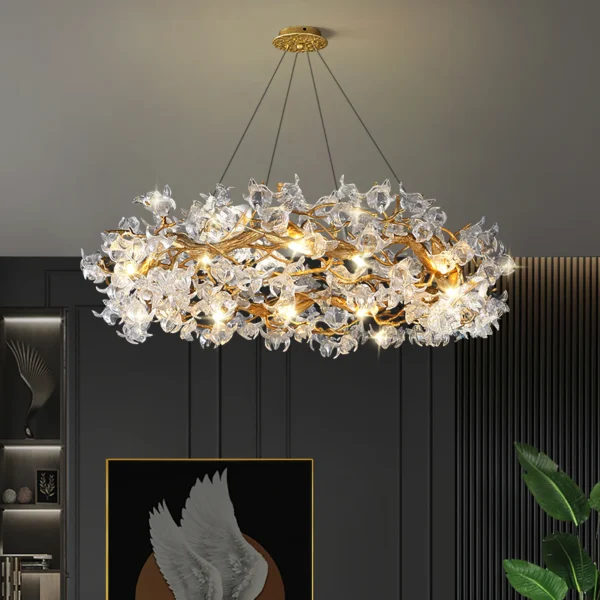 This Hibiscus flower light fixture with a truly distinctive Art Deco design, this Hibiscus flower Chandelier is a show stopper. Hang this luxury chandelier in any space in your home including bedrooms, living rooms, dining rooms, and more.