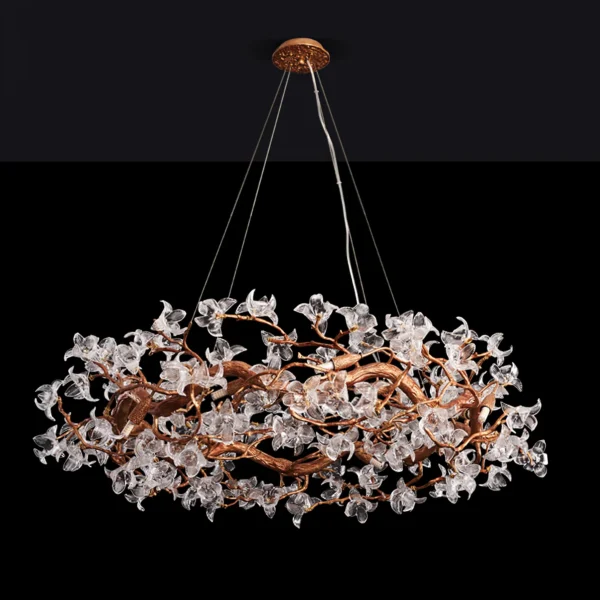 This Hibiscus flower light fixture with a truly distinctive Art Deco design, this Hibiscus flower Chandelier is a show stopper. Hang this luxury chandelier in any space in your home including bedrooms, living rooms, dining rooms, and more.