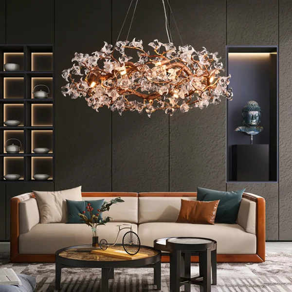 This Hibiscus flower light fixture with a truly distinctive Art Deco design, this Hibiscus flower Chandelier is a show stopper. Hang this luxury chandelier in any space in your home including bedrooms, living rooms, dining rooms, and more.