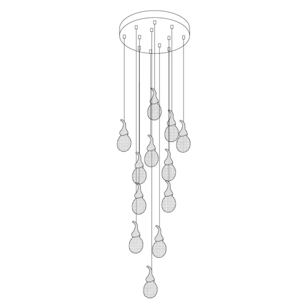 This chandelier uses artificial bubble technology to connect floating bubble shapes to create wonderful light and shadow. The surface is round and smooth, with bubbles inside, and the transmission is even, which perfectly integrates light and art.